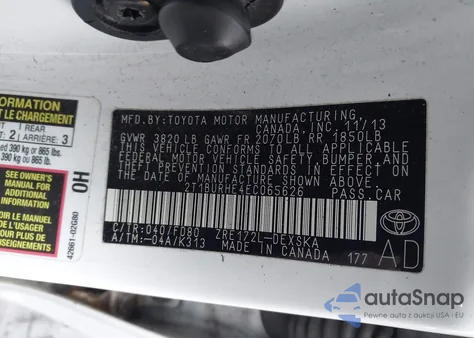 2014 Toyota Corolla S Plus z USA, uszkodzony, nr VIN 2T1BURHE4EC065626